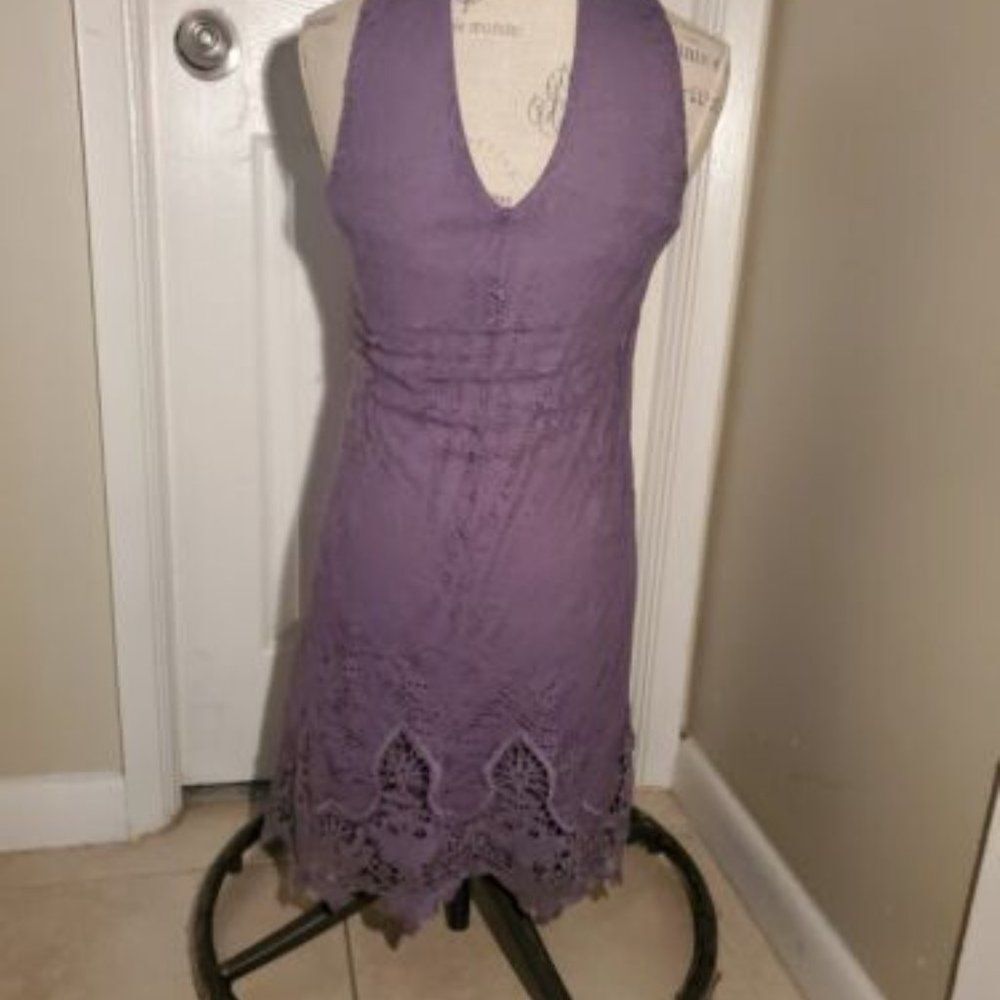 Roxberi Purple Dress size Small ASimetric Hem Pearly Buttons Closure - Picture 2 of 10